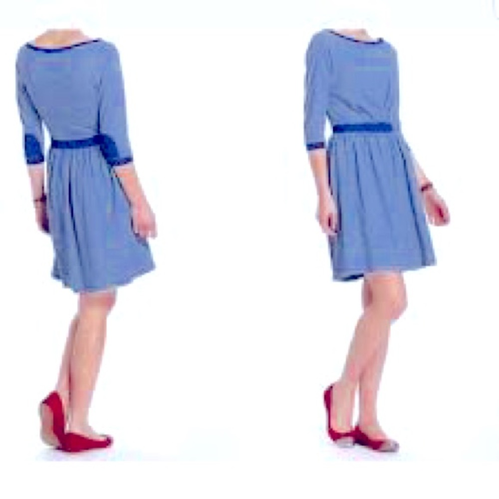 XS Anthropologie Postmark striped 3/4 sleeve elbow patch dress